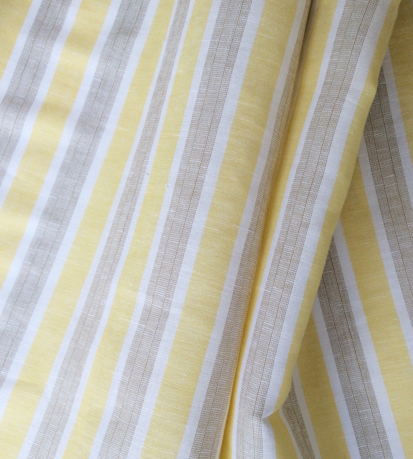 Tissu lin et coton à rayures jaune