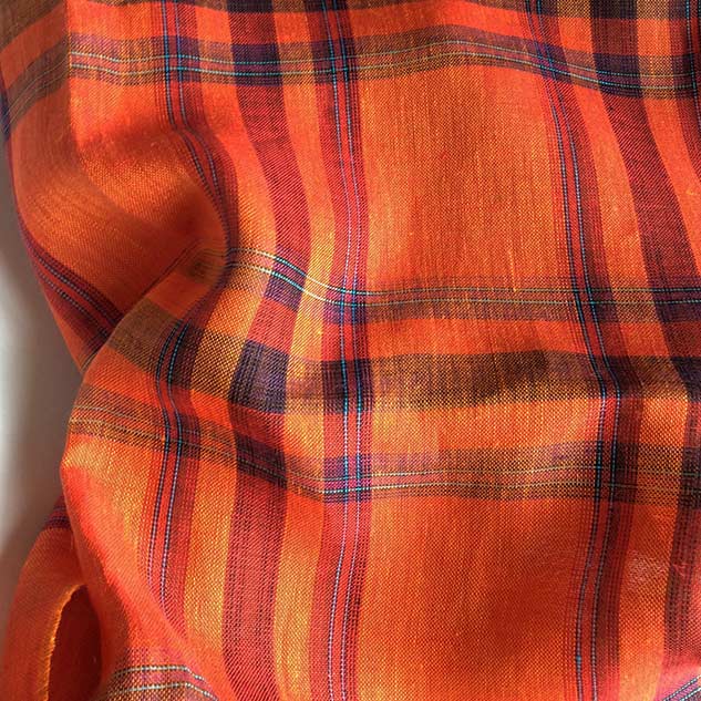 Tissus écossais en lin orange et rouille