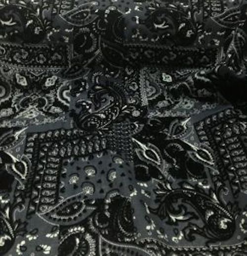 Tissu laine imprimé noir et argenté, nappe, housse de coussin, voilage