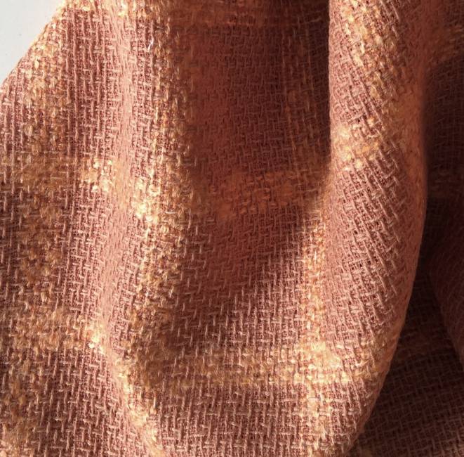Tissu tweed de laine carreaux cuivré
