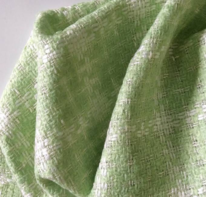 Tissu tweed vert et blanc