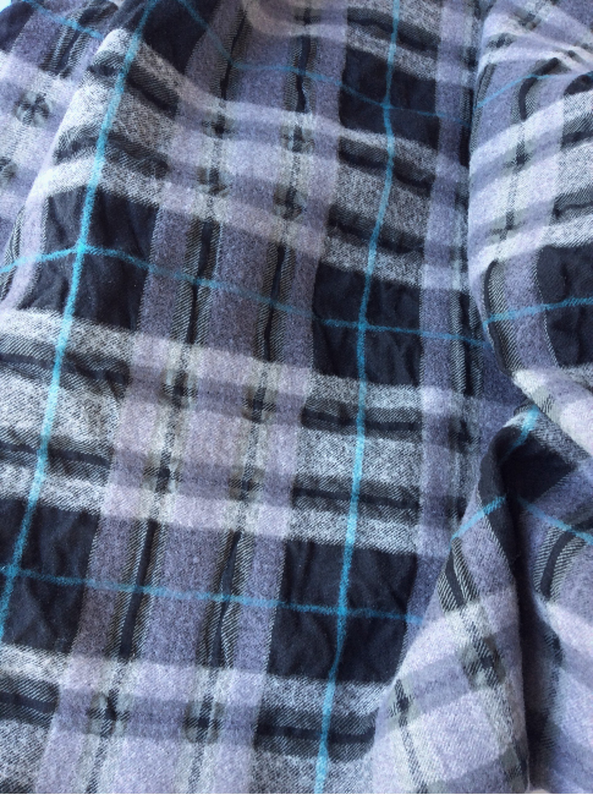 Tissu ecossais habillement 3D noir gris turquoise cloqué