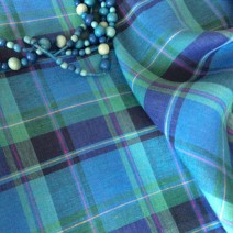 Tissu écossais en lin vert et bleu