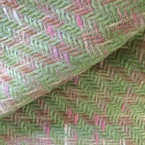 Tissu tweed vert et rose filé or brillant