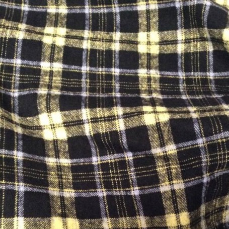Tissu flanelle de laine tartan noir et  jaune 