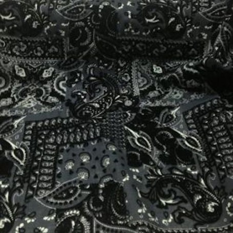 Tissu laine imprimé noir et argenté, nappe, housse de coussin, voilage