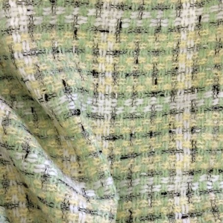 Tissu tweed vert et jaune pastel